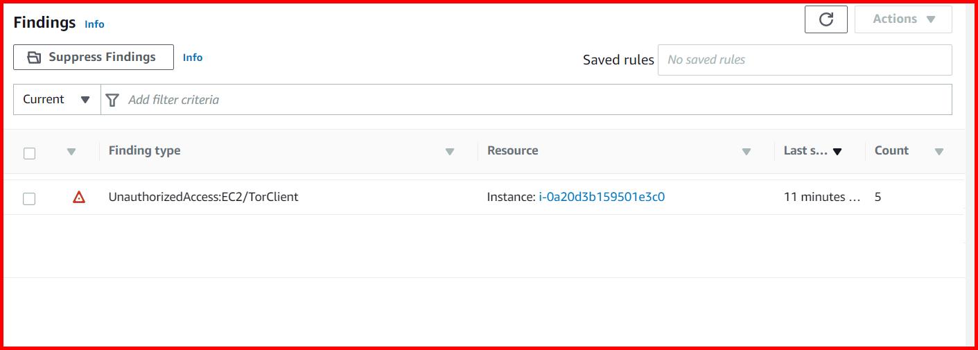 Picture showing the findings logged in Guard Duty